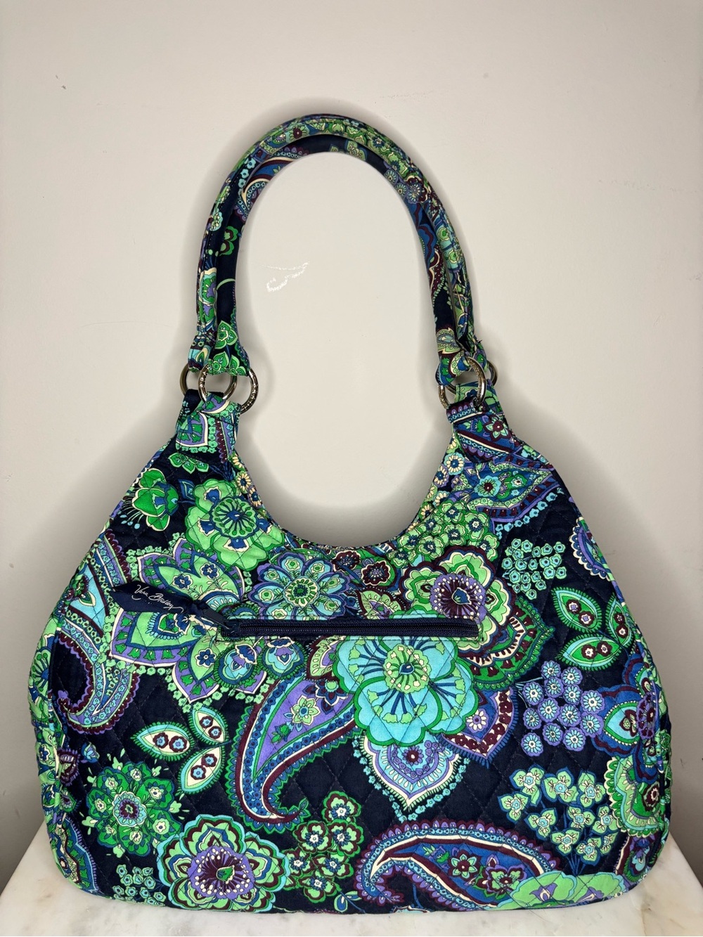 Vera Bradley large hobo rolled handle with rings Blue Rhapsody retired